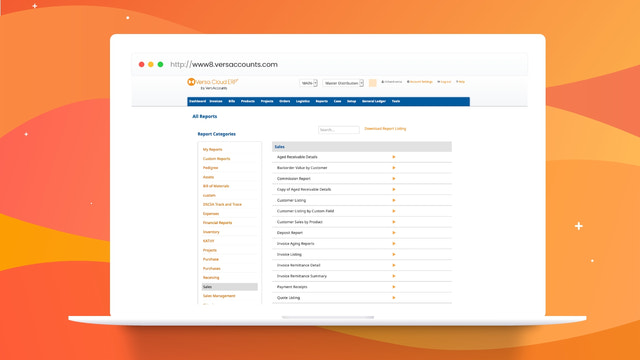 Försäljningsrapport i Versa Cloud ERP