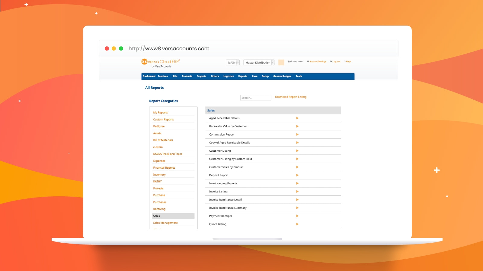 Försäljningsrapport i Versa Cloud ERP