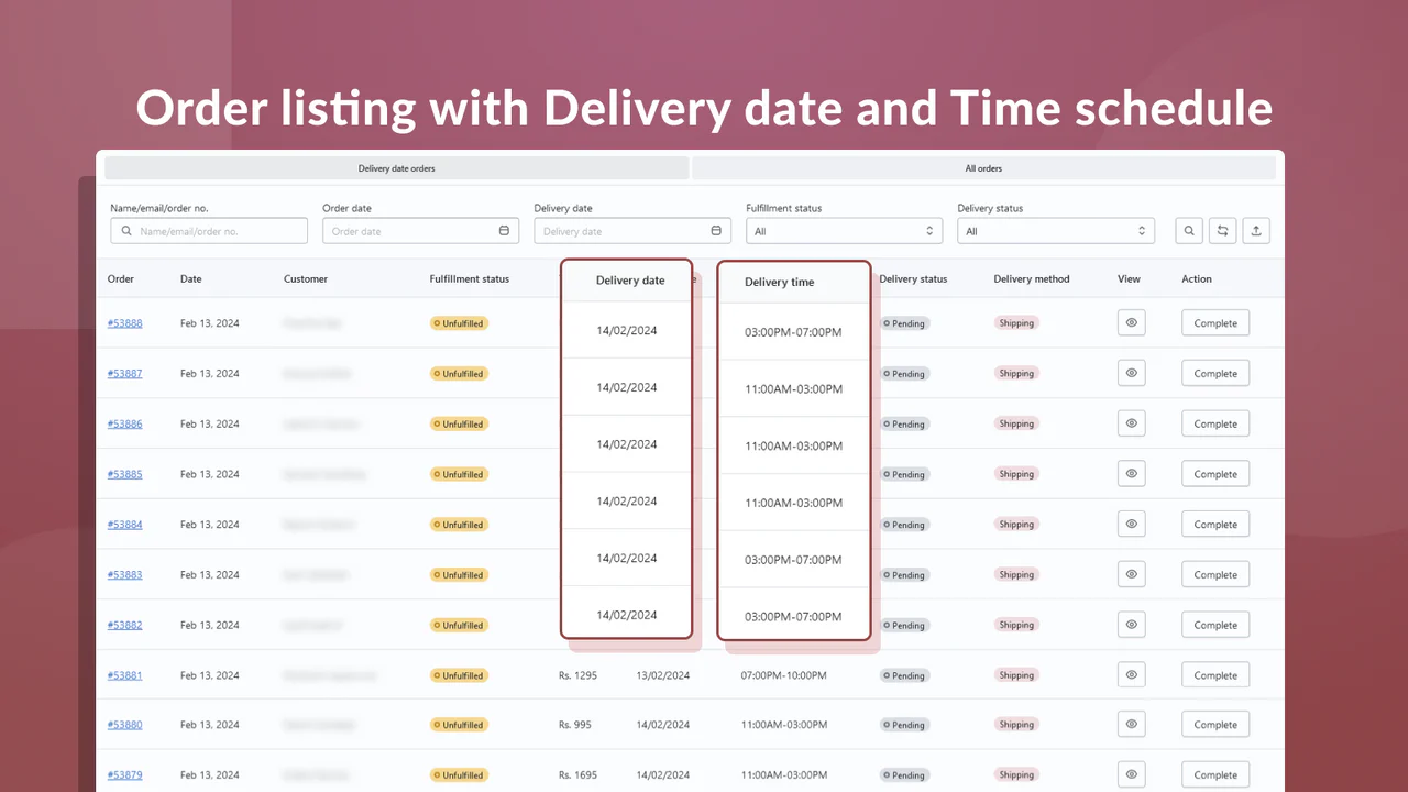 Obtenez toutes les commandes en un seul endroit avec la date et l'heure de livraison