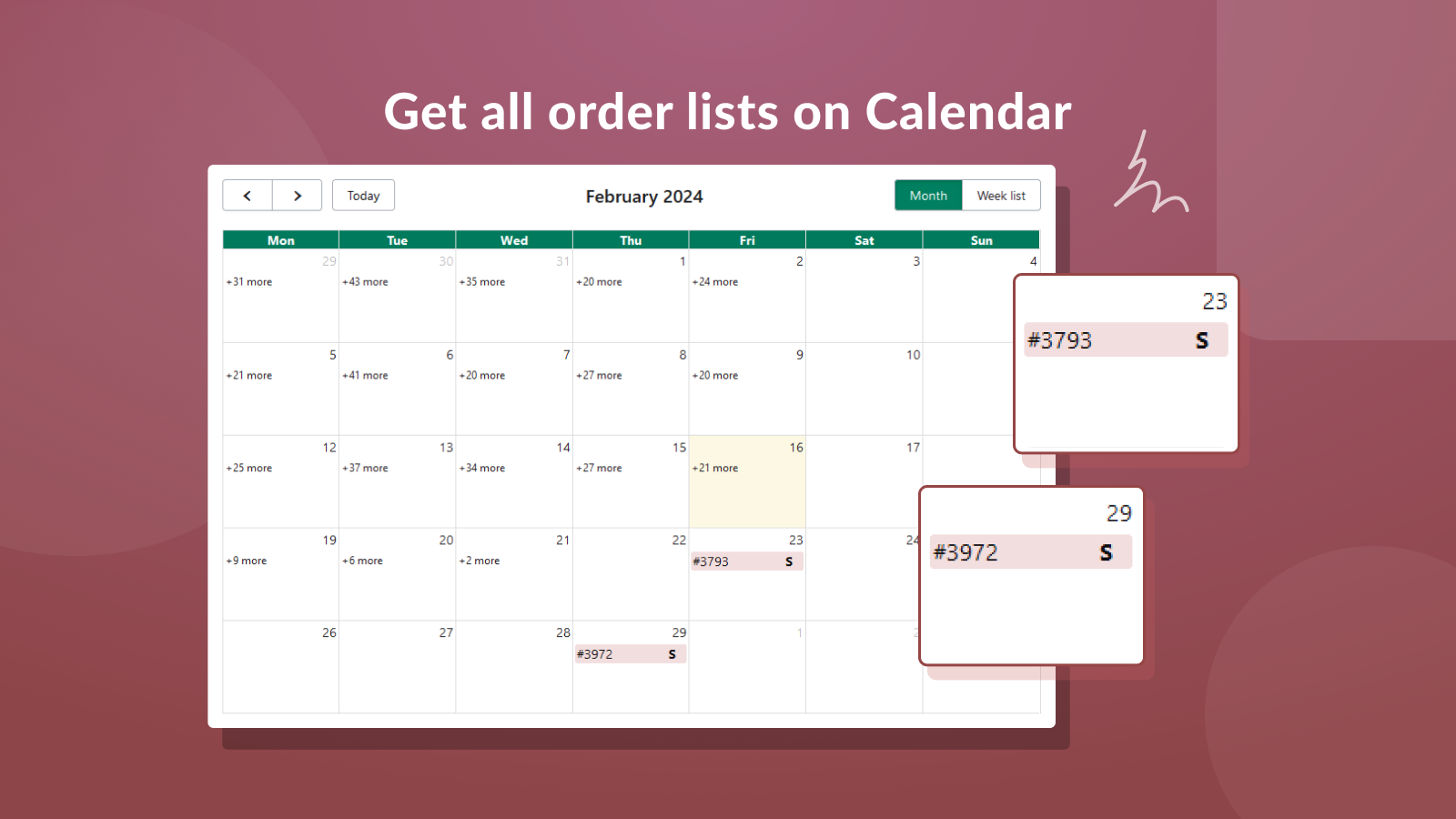 visualização do calendário para programação de entrega