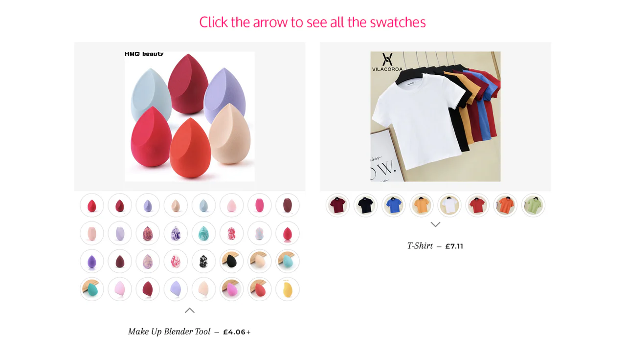 Expand swatches by clicking an arrow