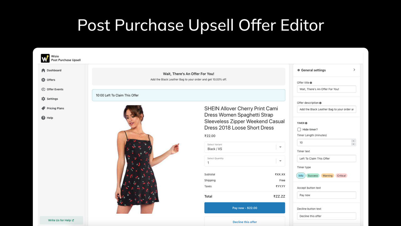 editor de oferta de upsell fácil de usar