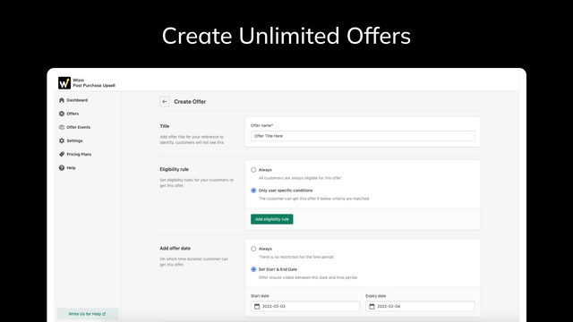 unlimited create offer for checkout promotions