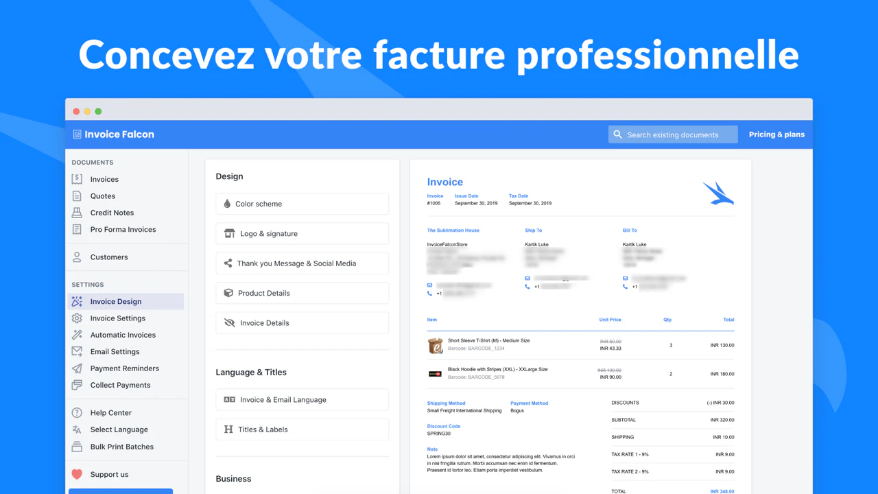 Concevez votre facture professionnelle en quelques clics