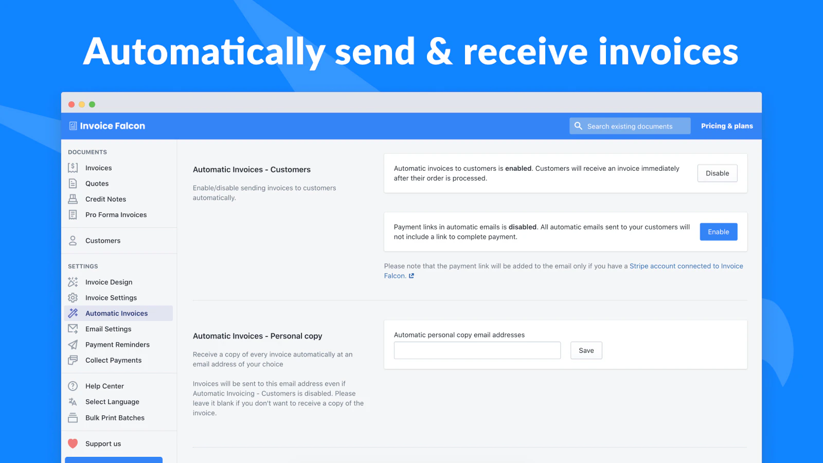 Automatically send & receive invoices