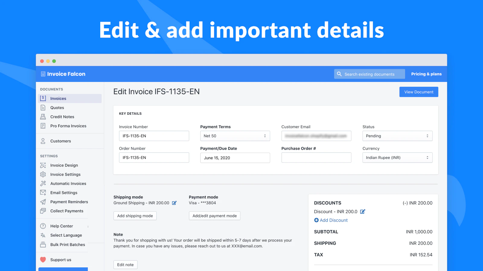 Edite qualquer fatura e adicione detalhes importantes