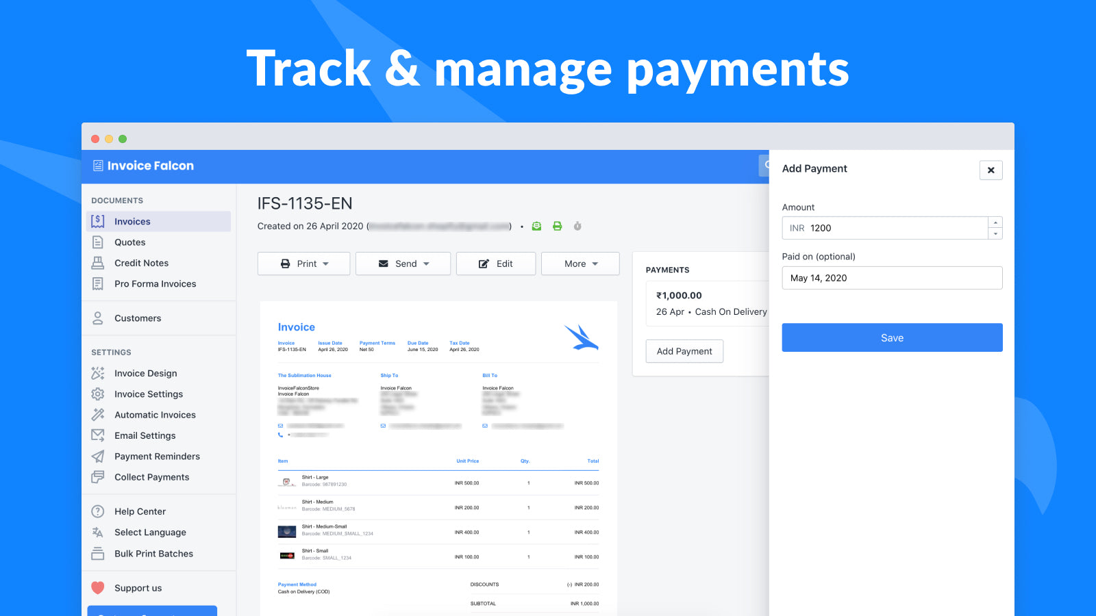 Invoice Falcon Screenshot