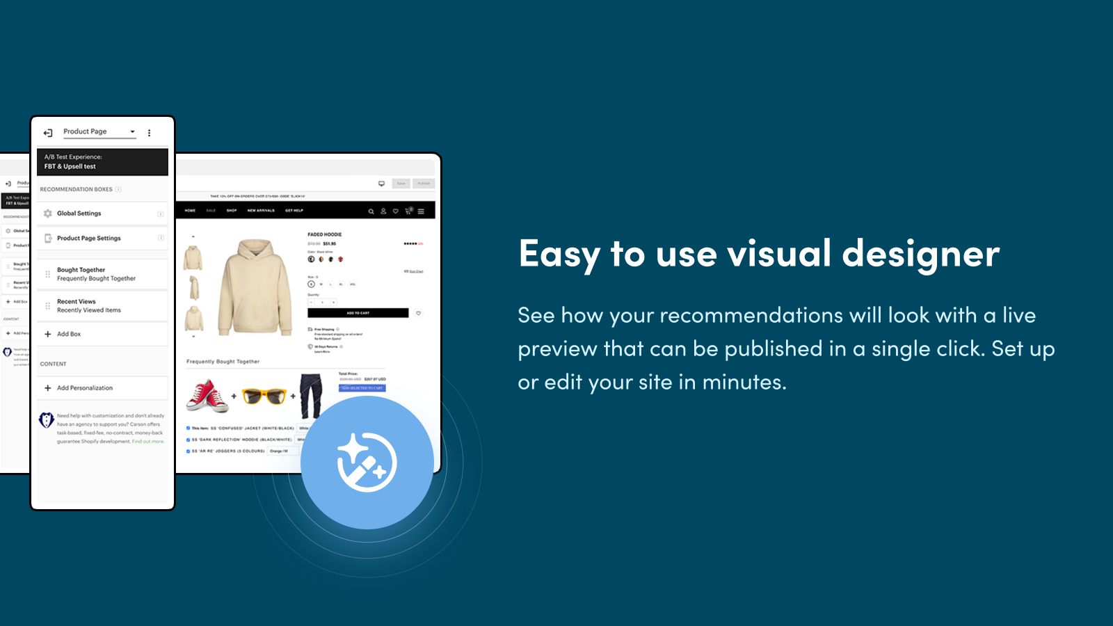 Designer visual fácil de usar - configuração arrastar e soltar