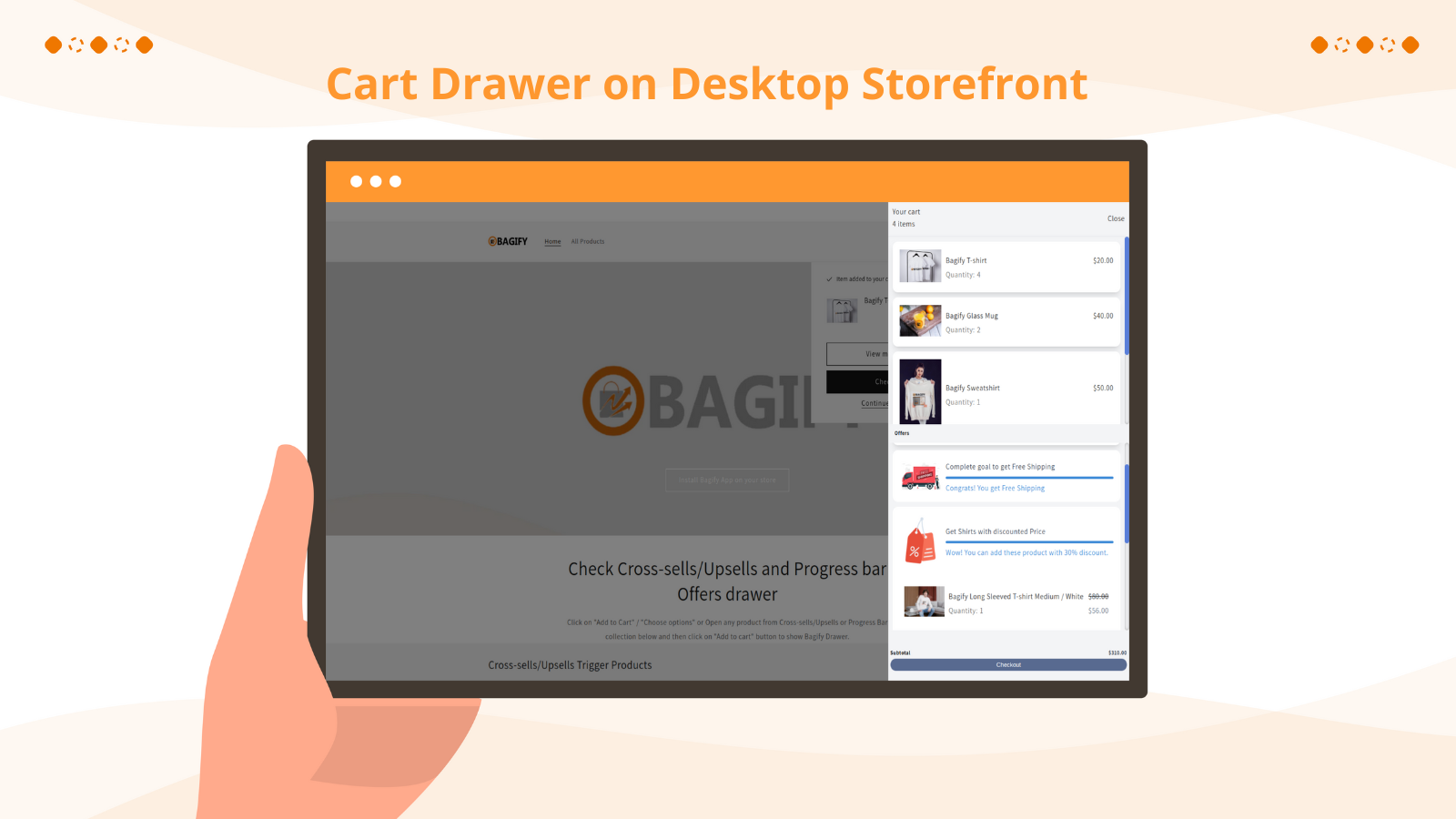 Bagify Cart Drawer on Desktop Storefront