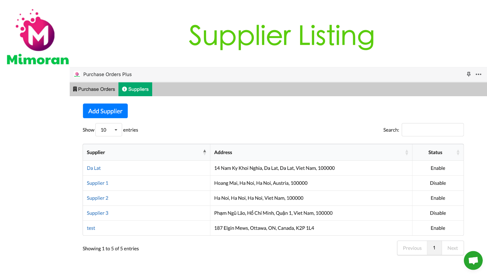 Supplier Listing