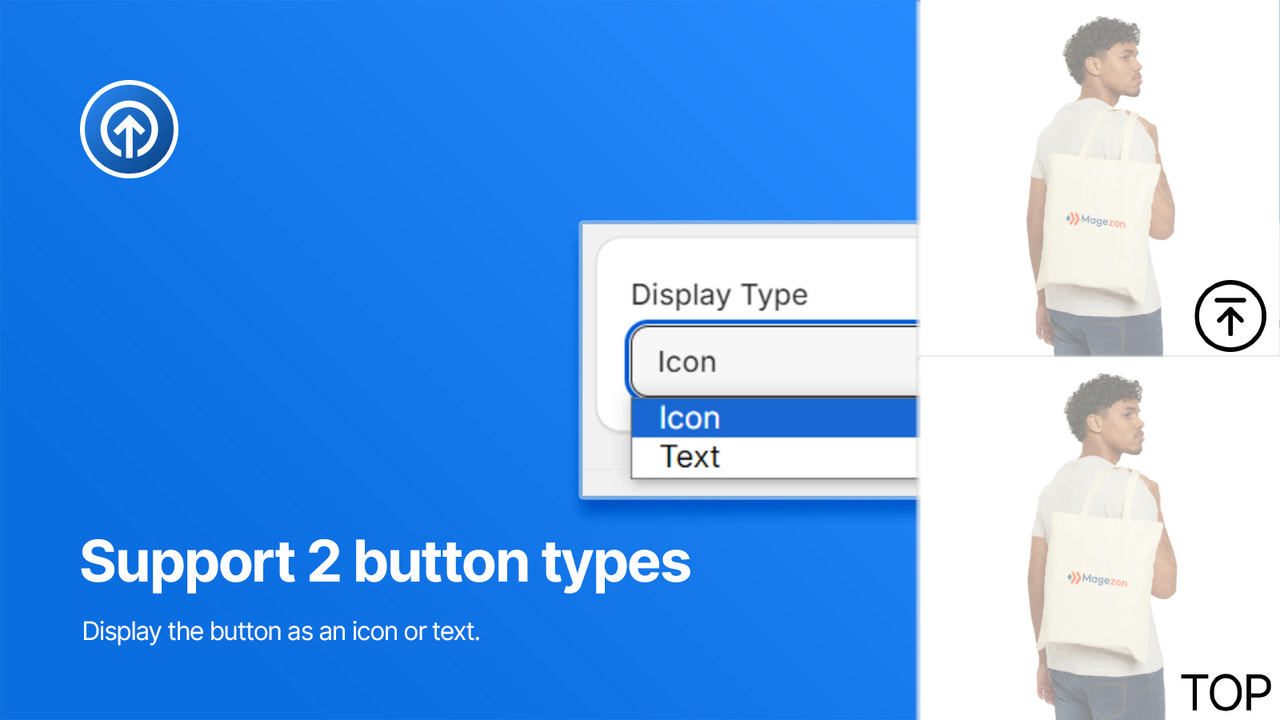 Stöd 2 knapptyper: ikon eller text