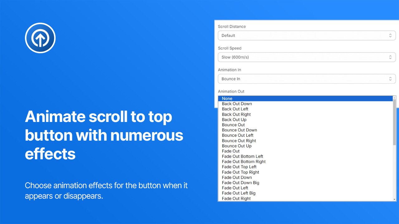 Animate scroll to top button with numberous effects 