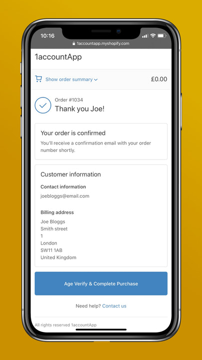 Customer confirms details and real-time age check is performed