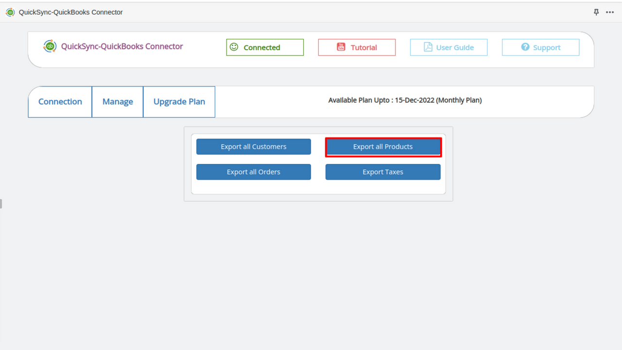 Page d'exportation des produits 