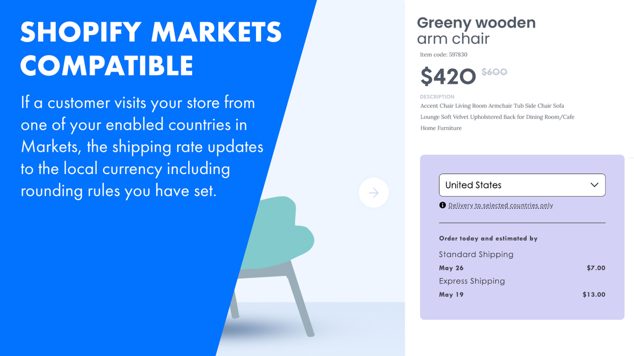 Beräknade leveransdatum & priser - Kompatibel med Shopify Markets