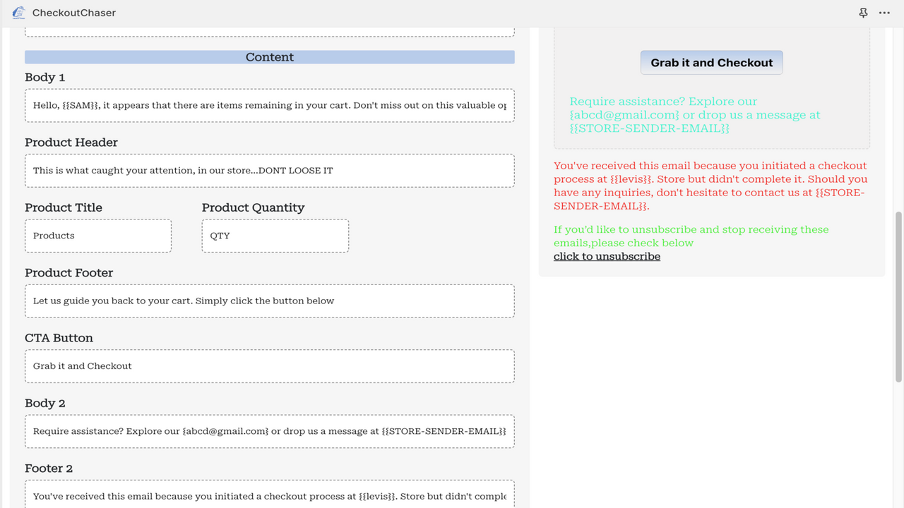 Édition de modèle de Checkout Chaser