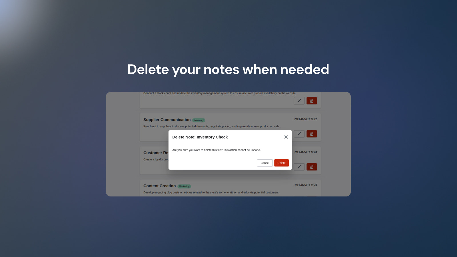 需要时删除您的笔记。