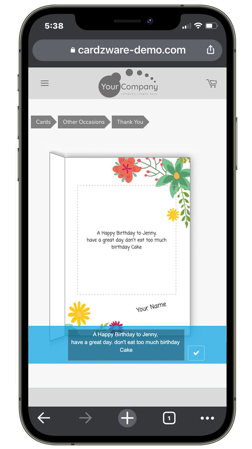 adding message on inside page of personalized greeting card