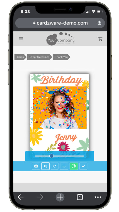 photo upload function on mobile view for greeting card