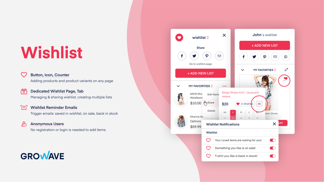 Shopify Wishlist app from Growave with back-in-stock emails
