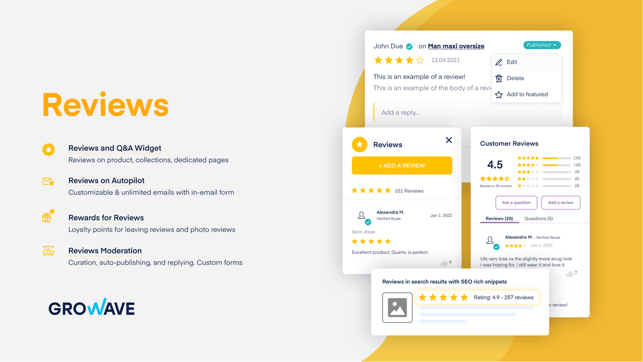 Growave's Shopify product reviews app and Q&A