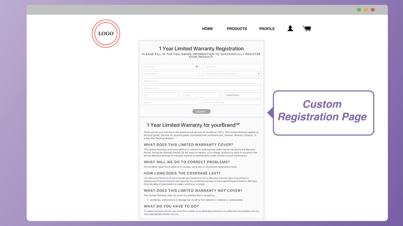 Sign up warranty registration