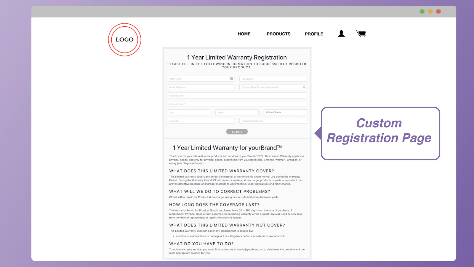 Sign up warranty registration