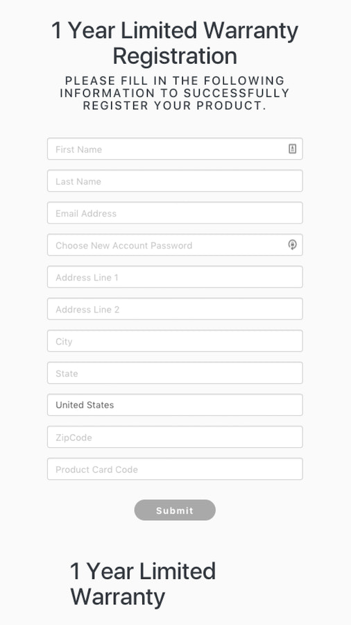 Product Registration Page