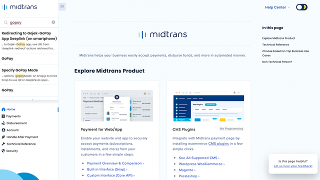 Dedicated Midtrans docs for all type of payment integrations