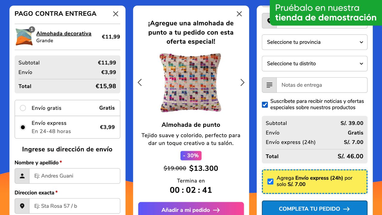 Ejemplos del formulario en una tienda de demostración