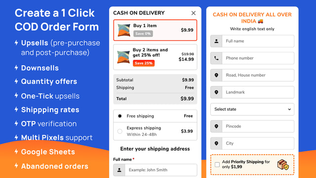 Create a 1 click order form for Cash on Delivery orders