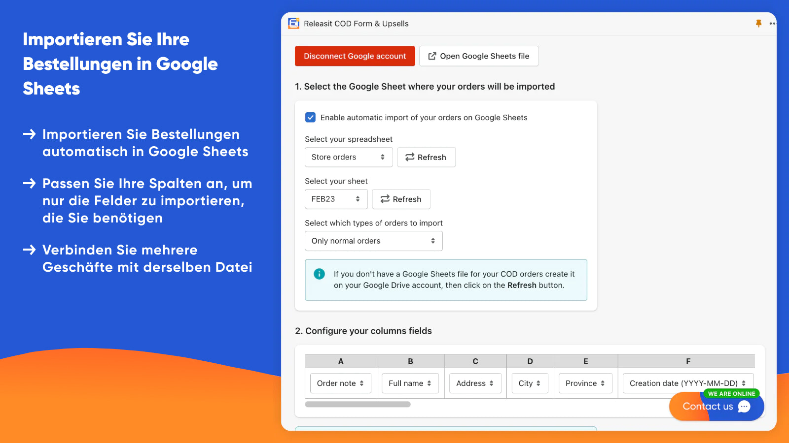 Importieren Sie COD-Formularbestellungen in Google Sheets