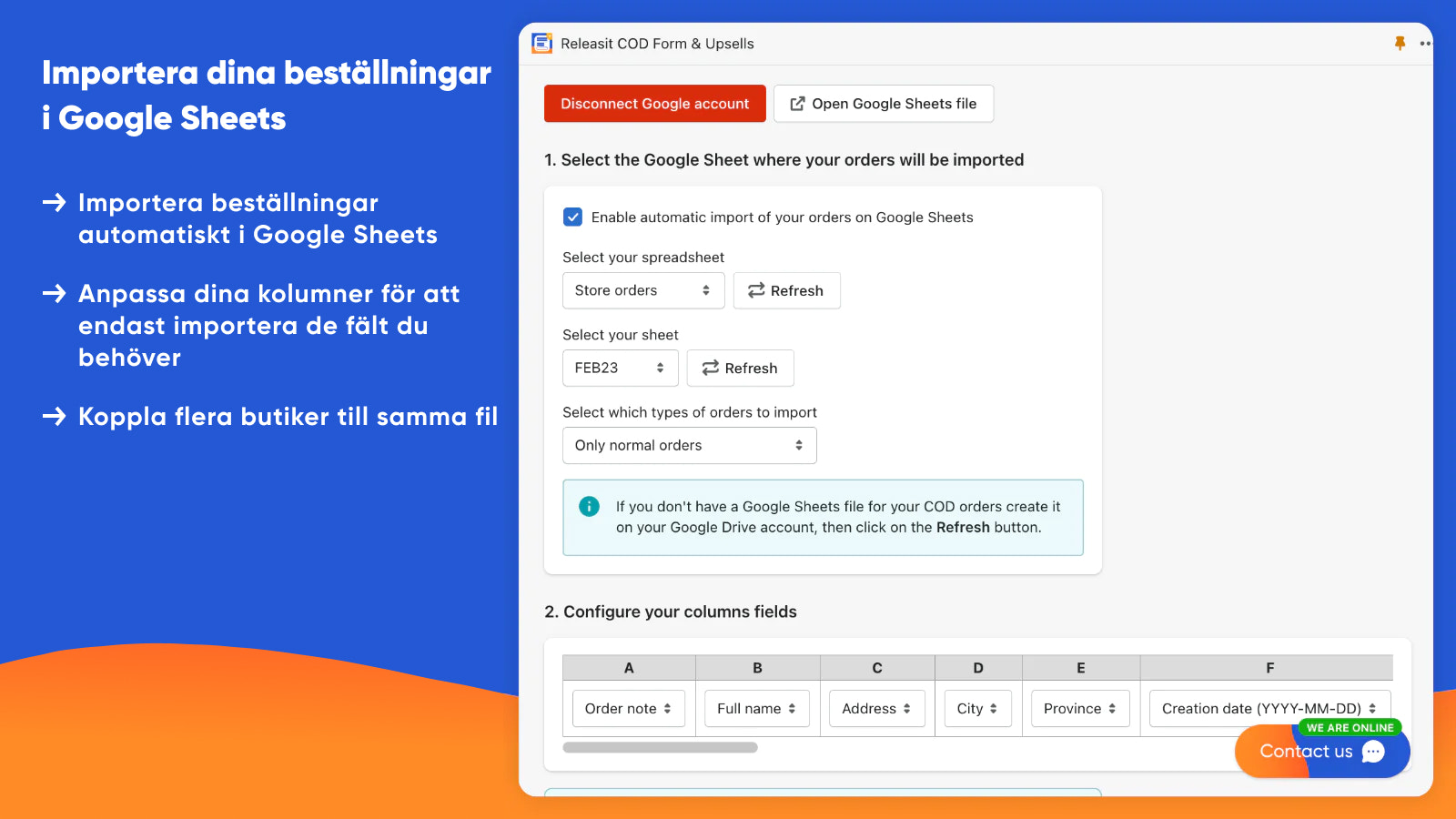 Importera beställningar från COD-formuläret till Google Sheets