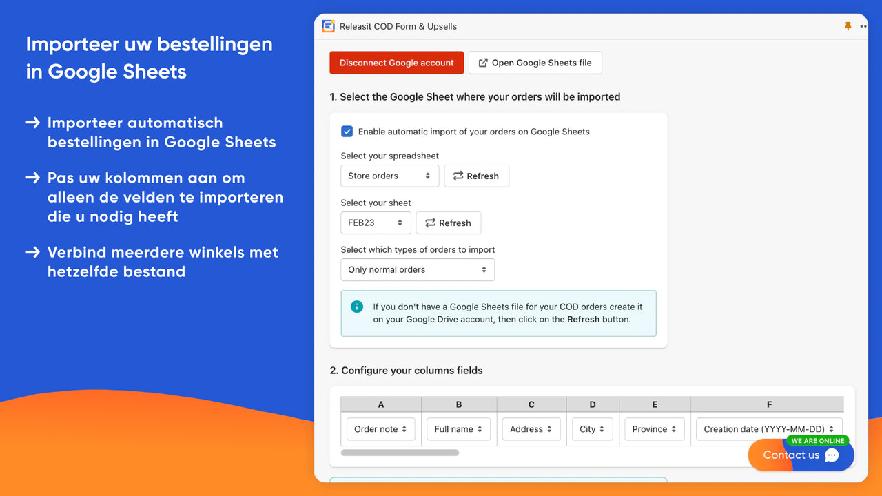 Importeer bestellingen op rembours formulieren in Google Sheets