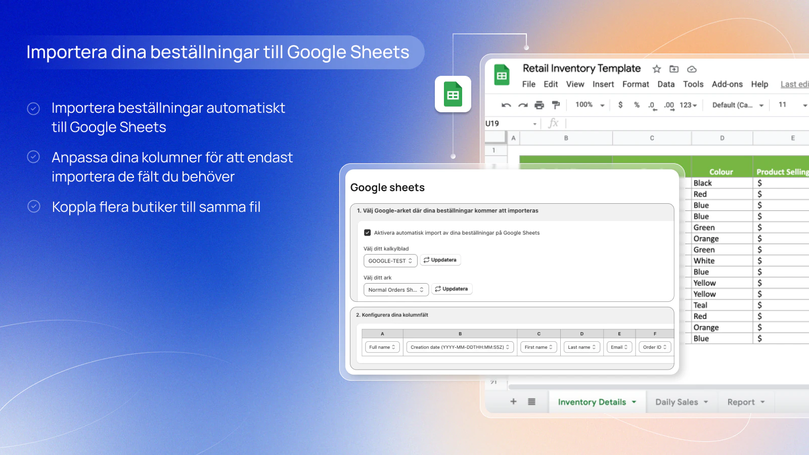 Importera beställningar från COD-formuläret till Google Sheets