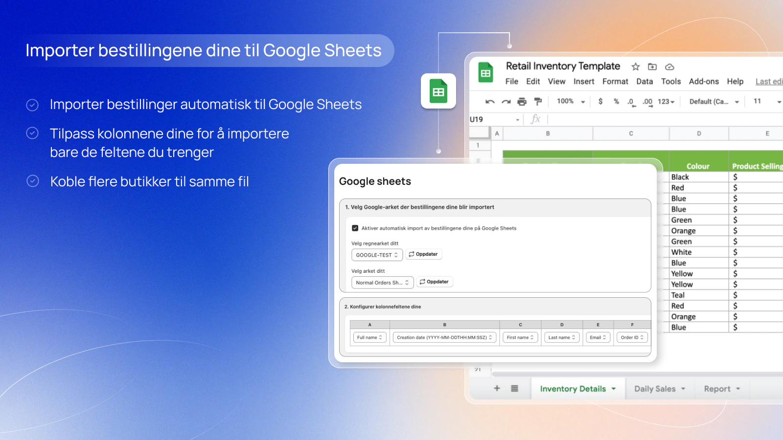 Importer dine postoppkravsbestillinger til Google Sheets