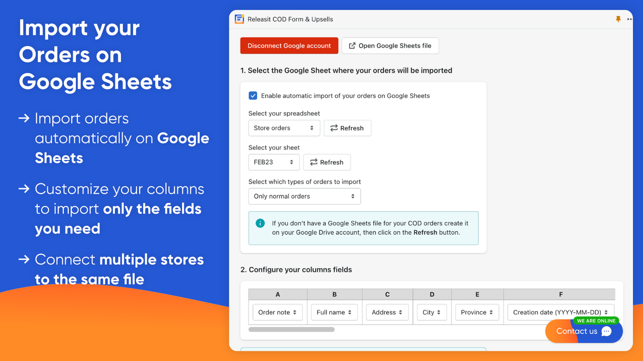 Importez vos commandes de formulaire COD sur Google Sheets