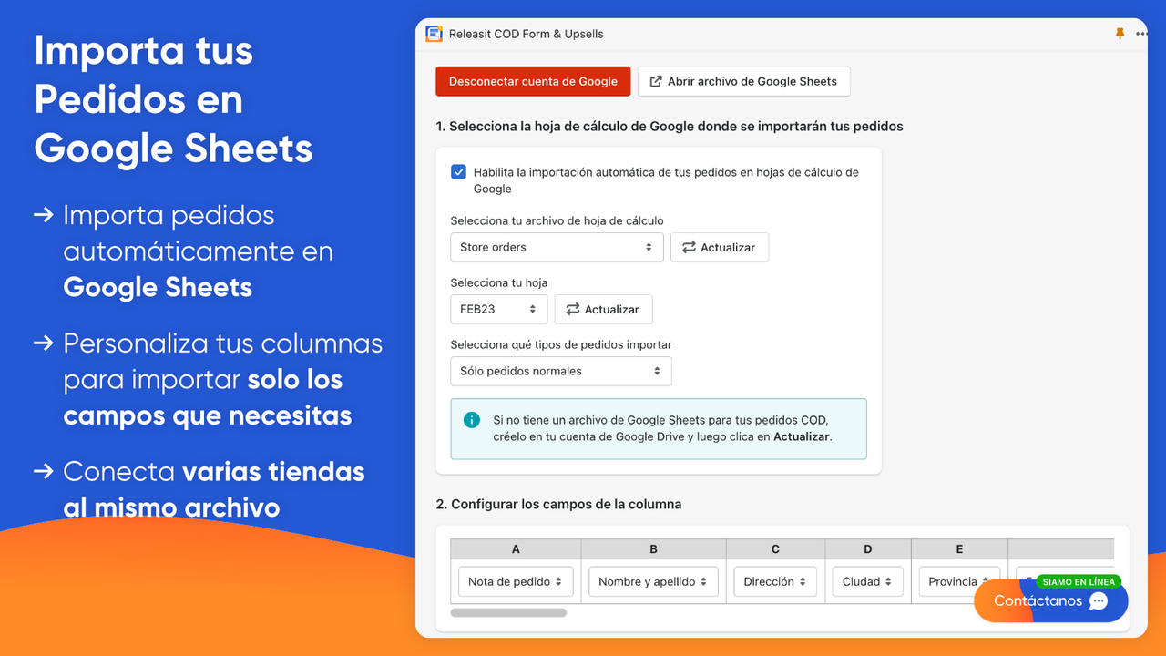 Importe sus pedidos en Google Sheets