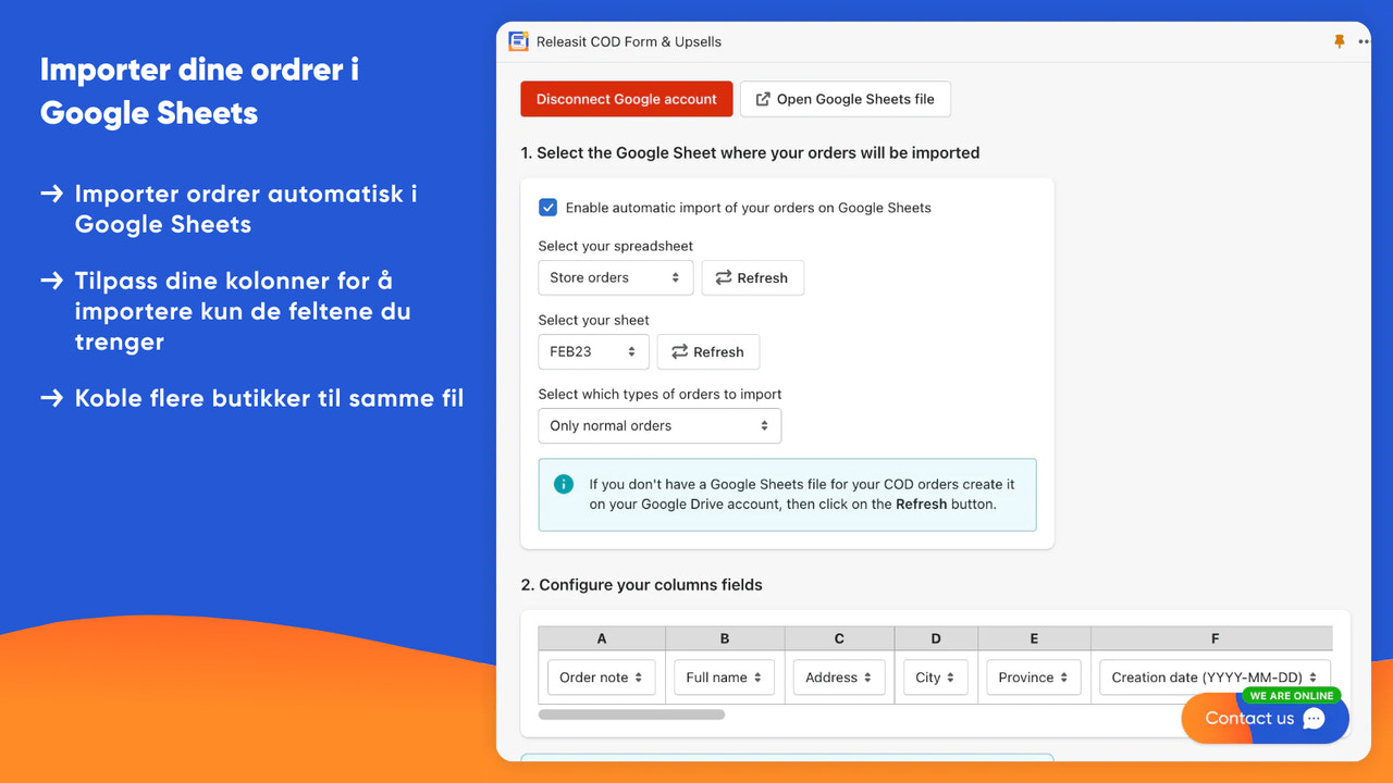 Importer dine postoppkravsbestillinger til Google Sheets