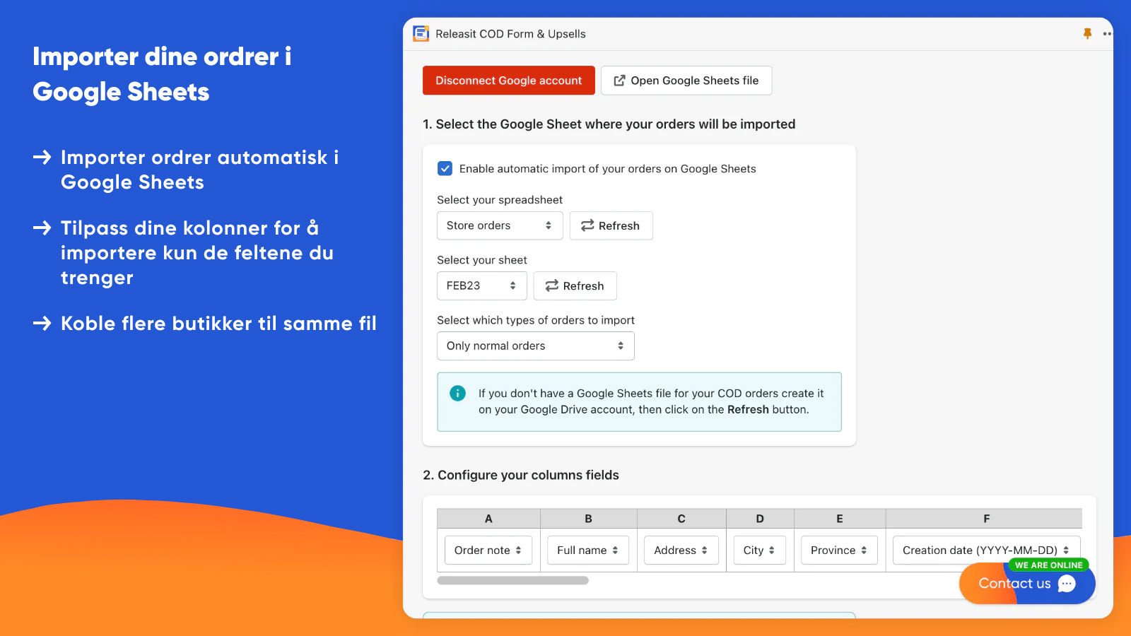 Importer dine postoppkravsbestillinger til Google Sheets