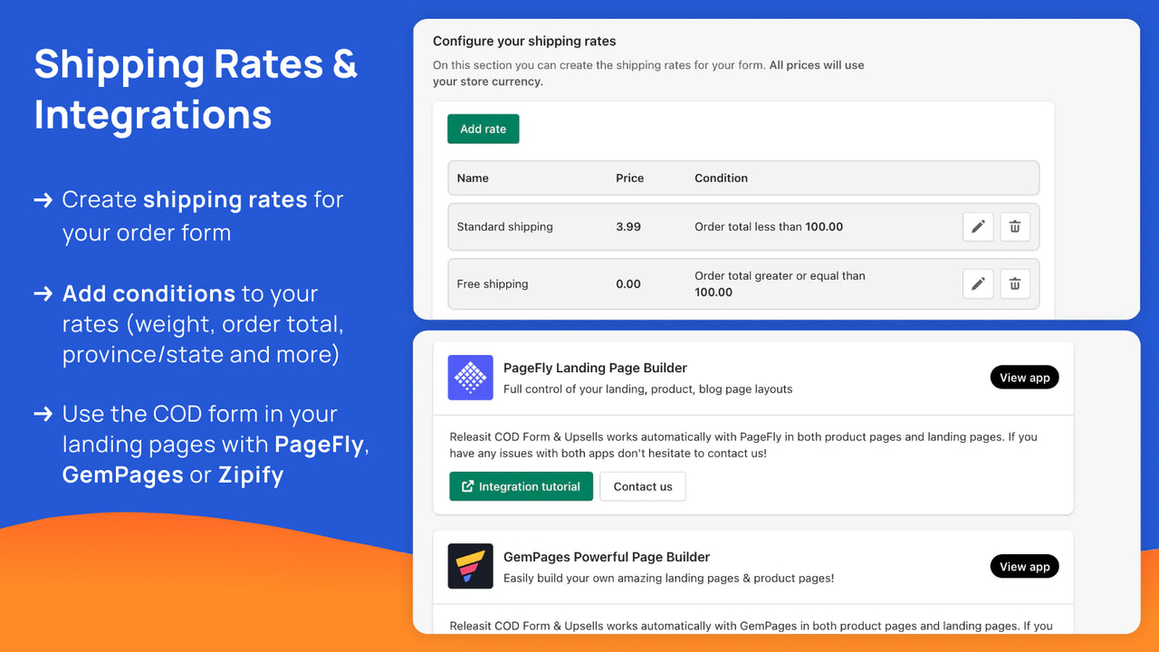 Shipping rates and integrations for the COD form