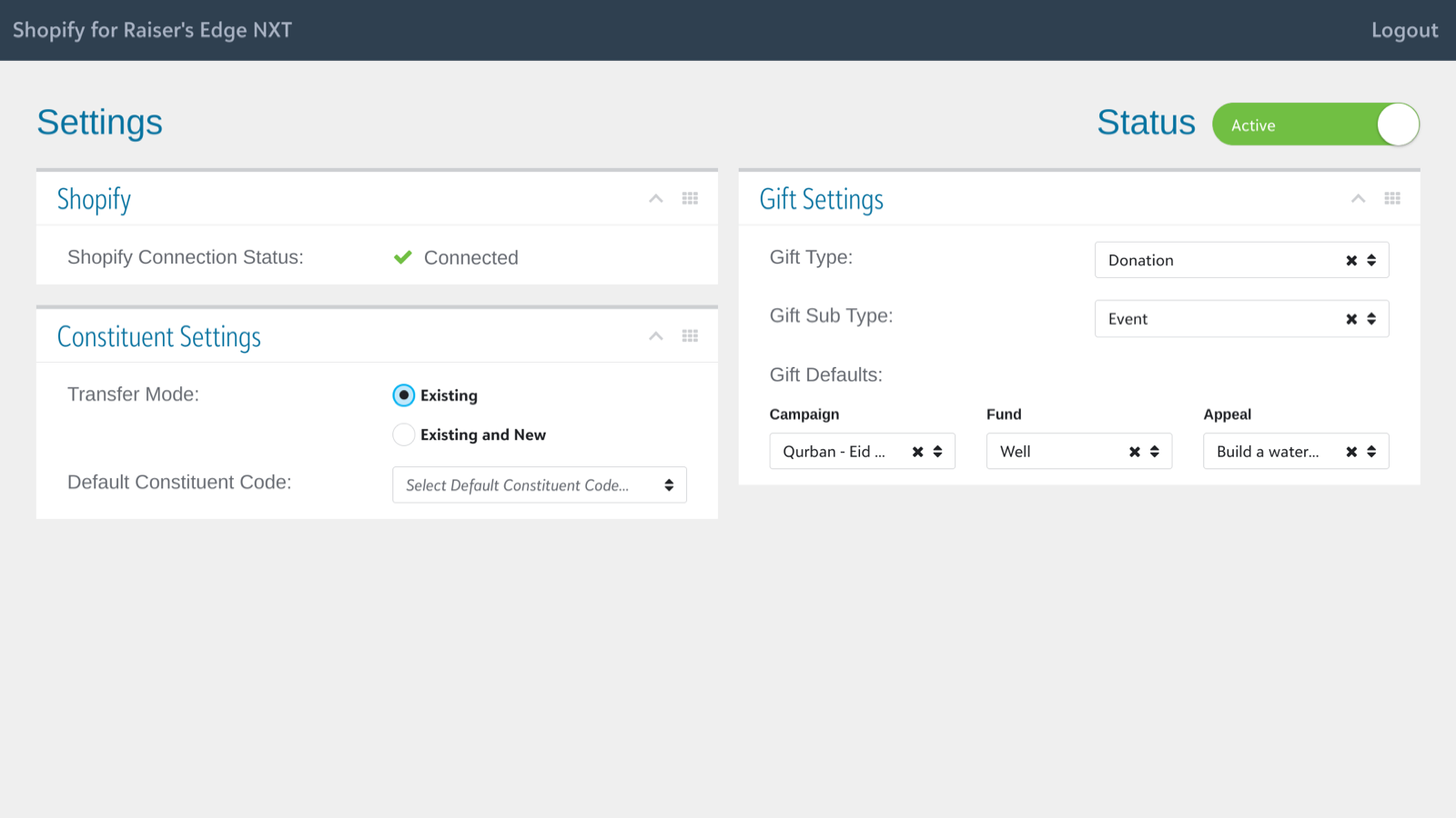 Panel de Configuración