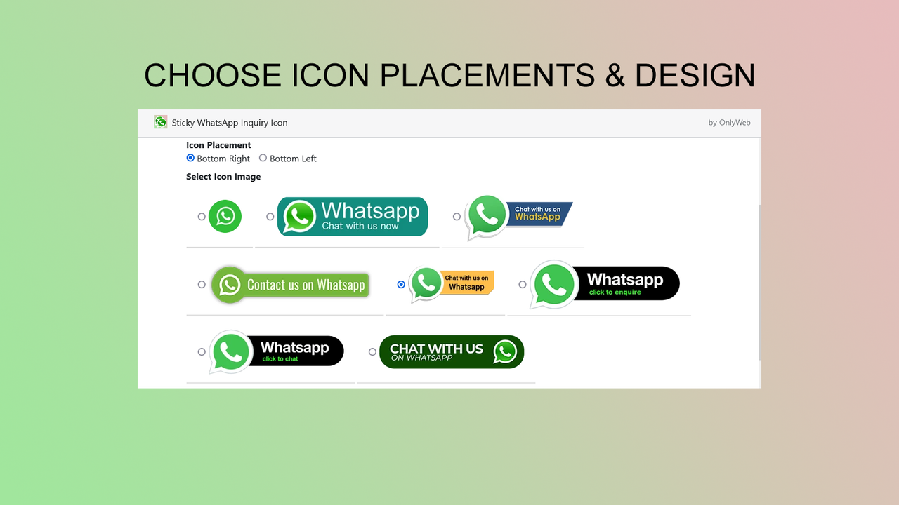 WhatsApp Icon Designs und Platzierungsoptionen zur Anzeige auf der Website