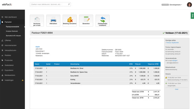 WeFact invoice automatically created based on Shopify order