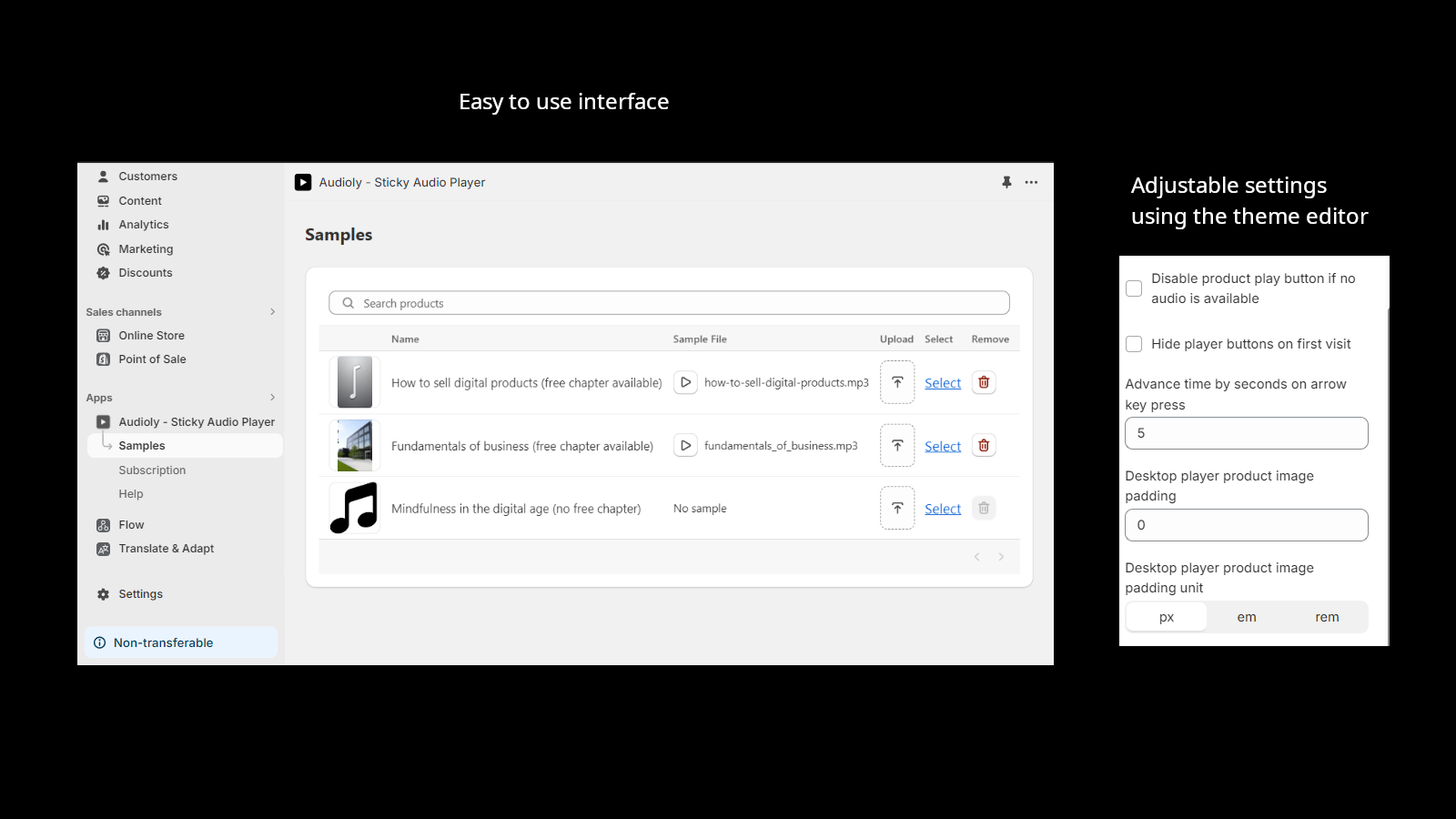 Fonctionnalités du lecteur audio