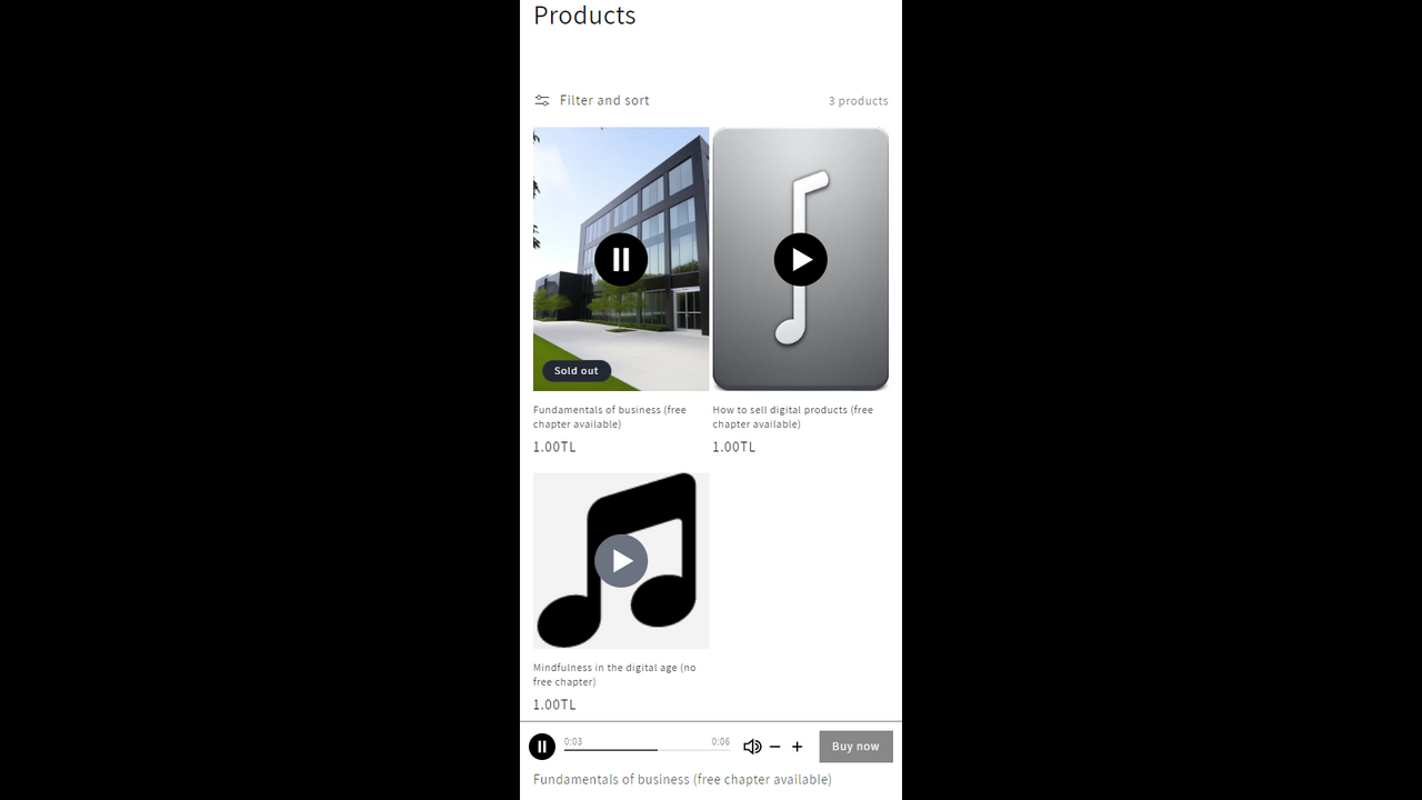 Audio-Player mit ausverkauftem Produkt