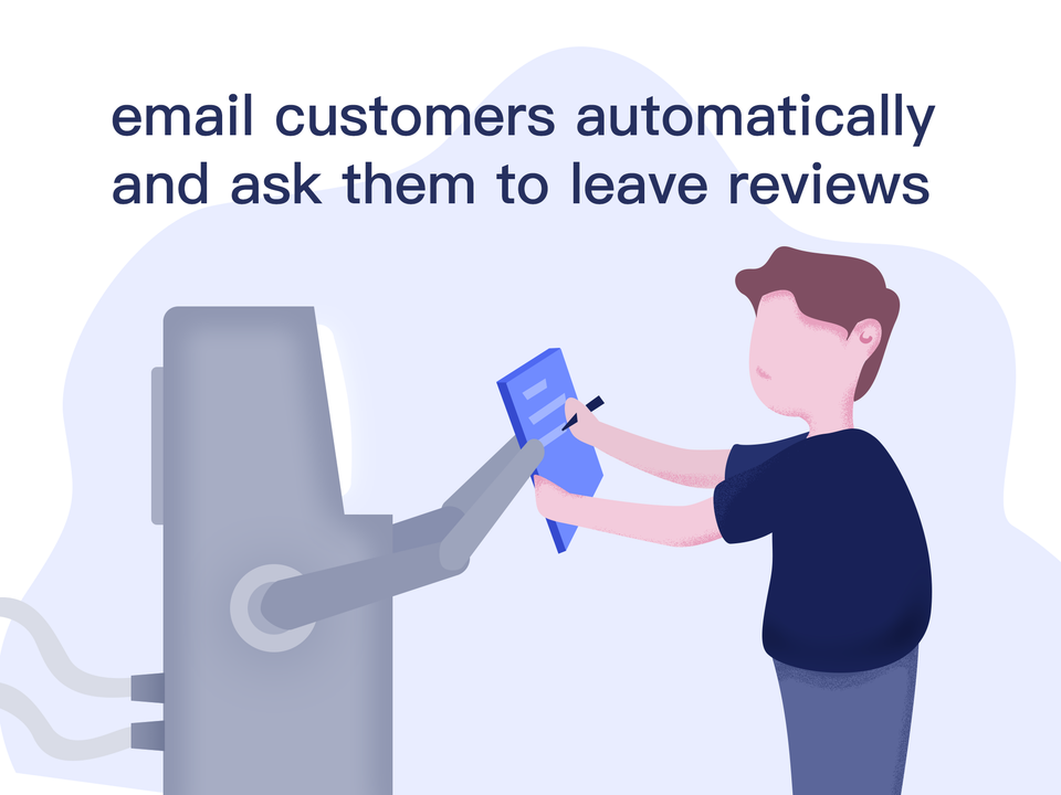 Emails customers automatically and asks them to leave reviews.