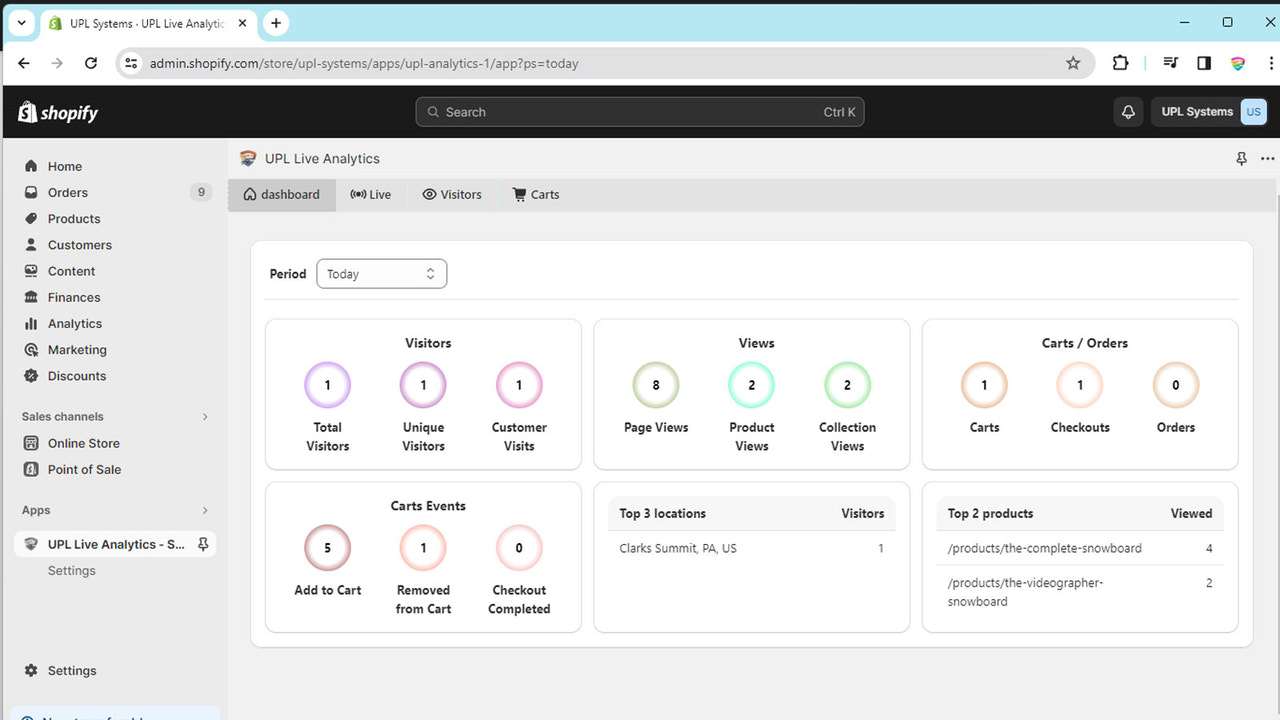 Dashboard with live updates