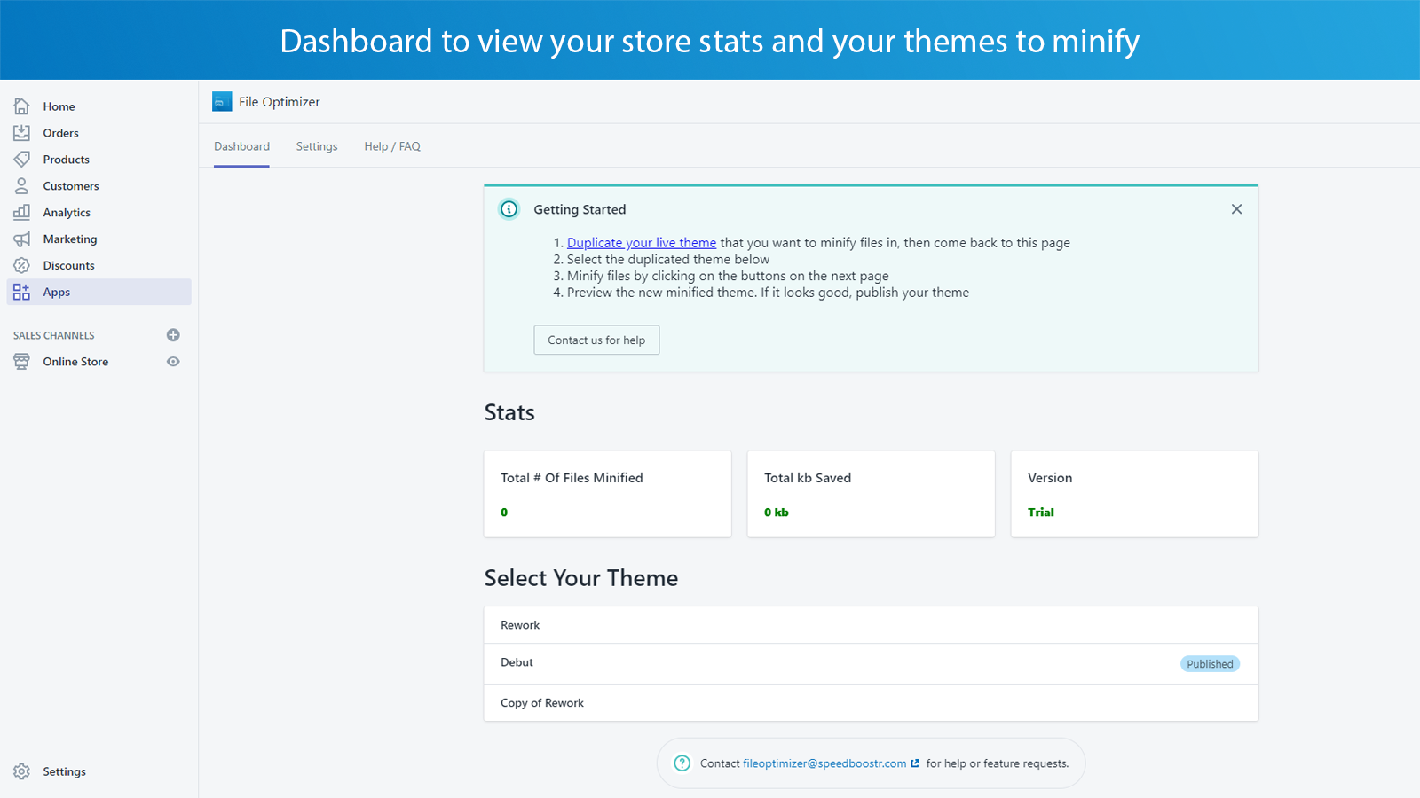 File Optimizer dashboard visning