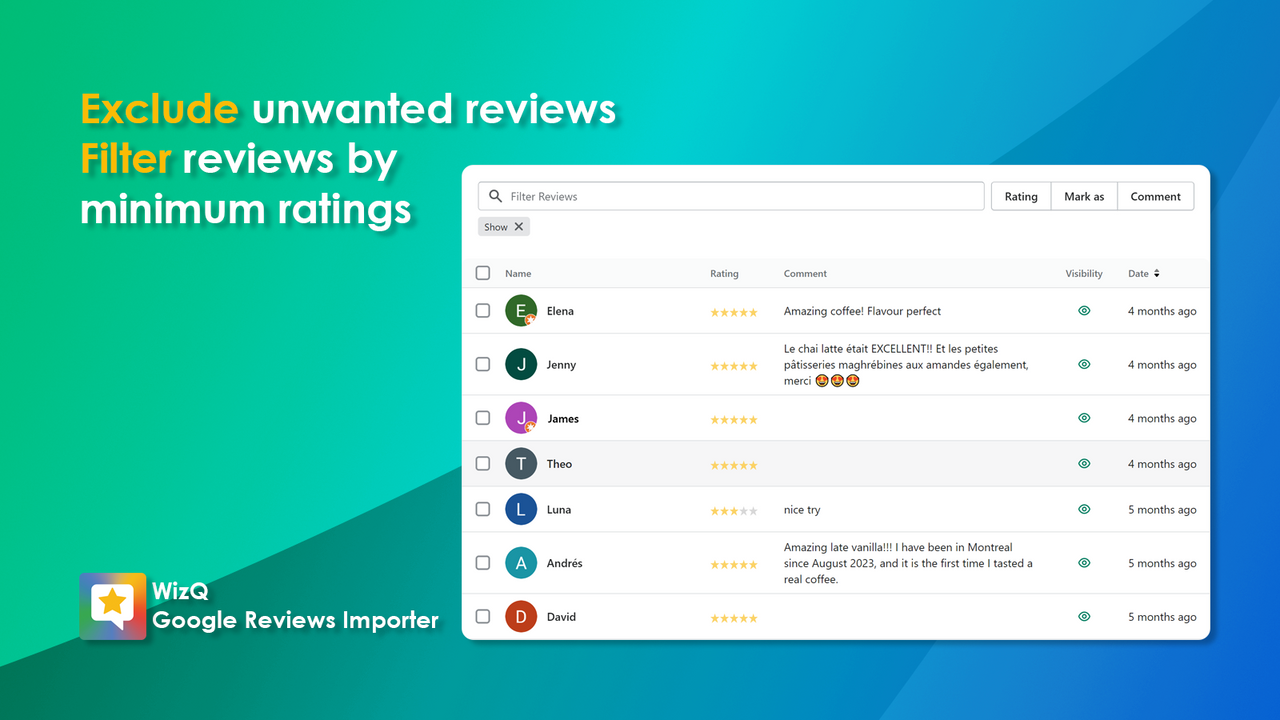 Exclude unwanted reviews and filter reviews by minimum ratings